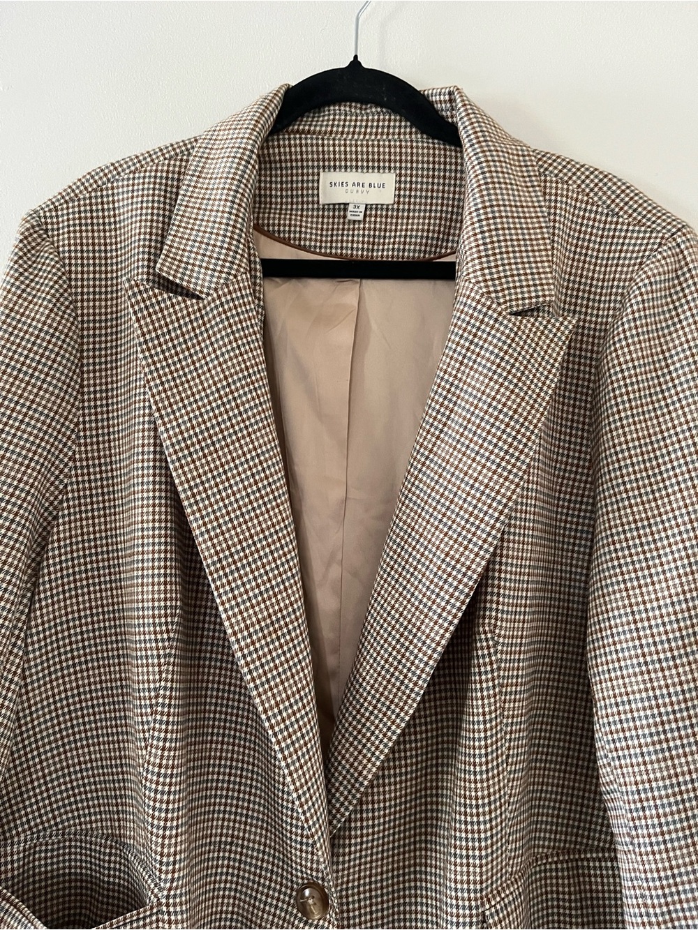 Skies are Blue Curvy Brown Houndstooth Plaid Blazer 3X Oversized Academia Preppy - Picture 3 of 7